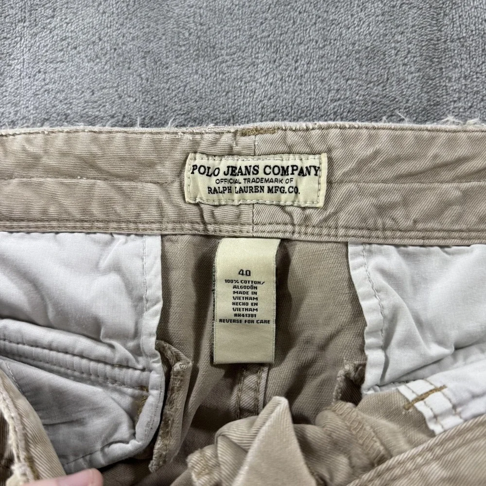 Polo Jeans Company Cargo Shorts Mens 40 Beige Canvas Relaxed Miltary Surplus‎
